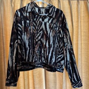 Notations Sequin Button Down Shirt